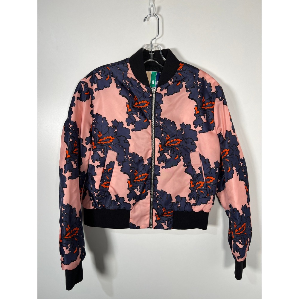 MSGM Pink Navy Floral Baroque Bomber Jacket‎ Quilted Made in Italy Medium